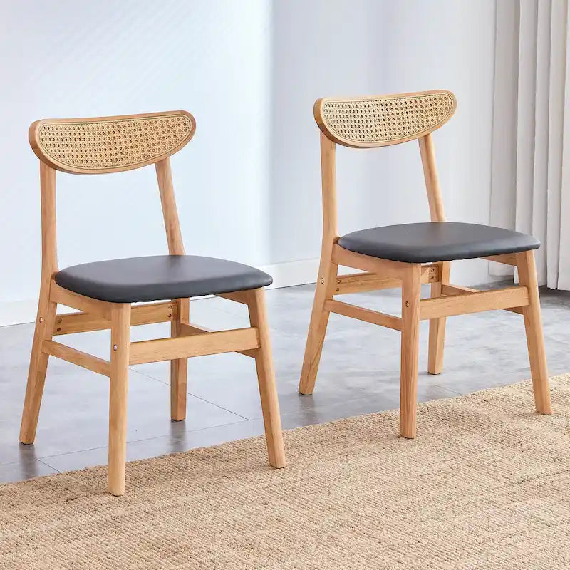 Sedia da pranzo in legno/noce con schienale curvo e cuscino in PU, set da 2 pezzi