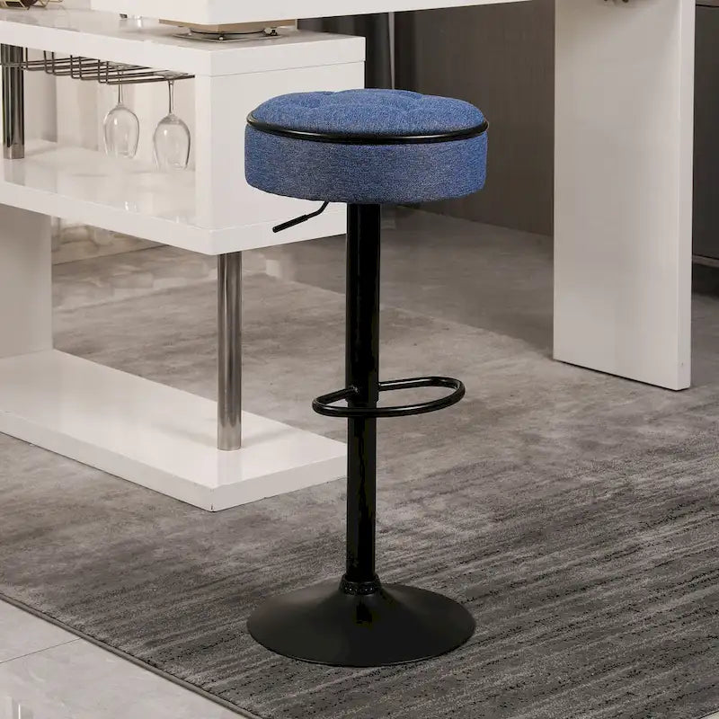 Sgabello da bar girevole in PU bianco sporco/bianco/blu/nero con vano contenitore, set da 2