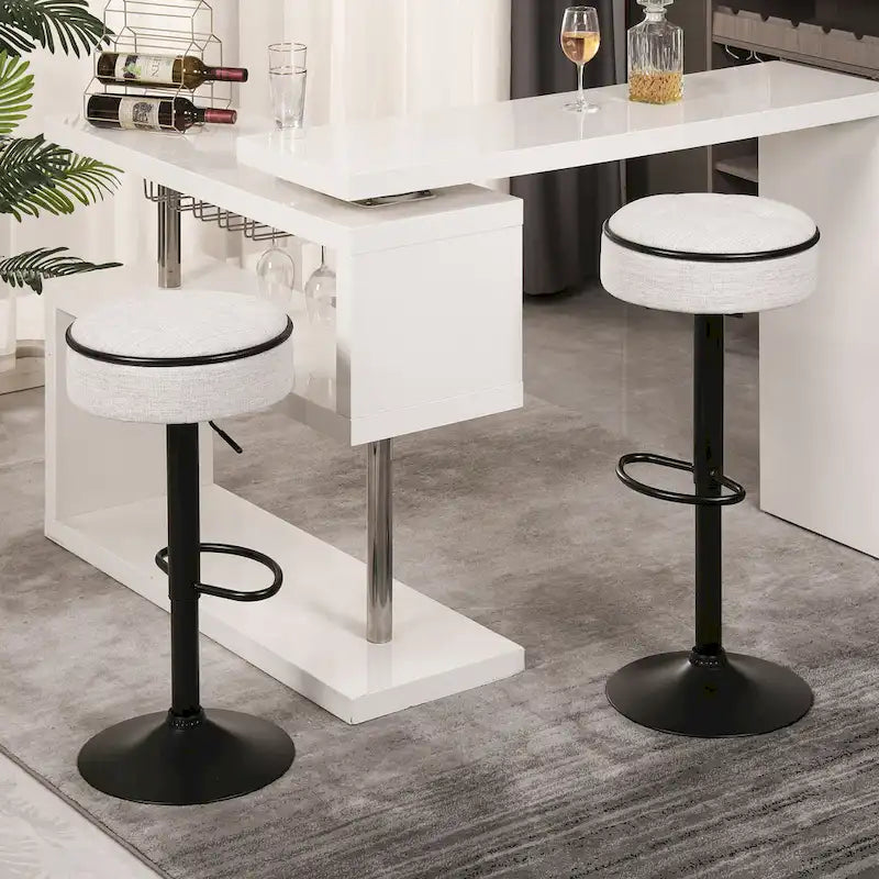 Sgabello da bar girevole in PU bianco sporco/bianco/blu/nero con vano contenitore, set da 2