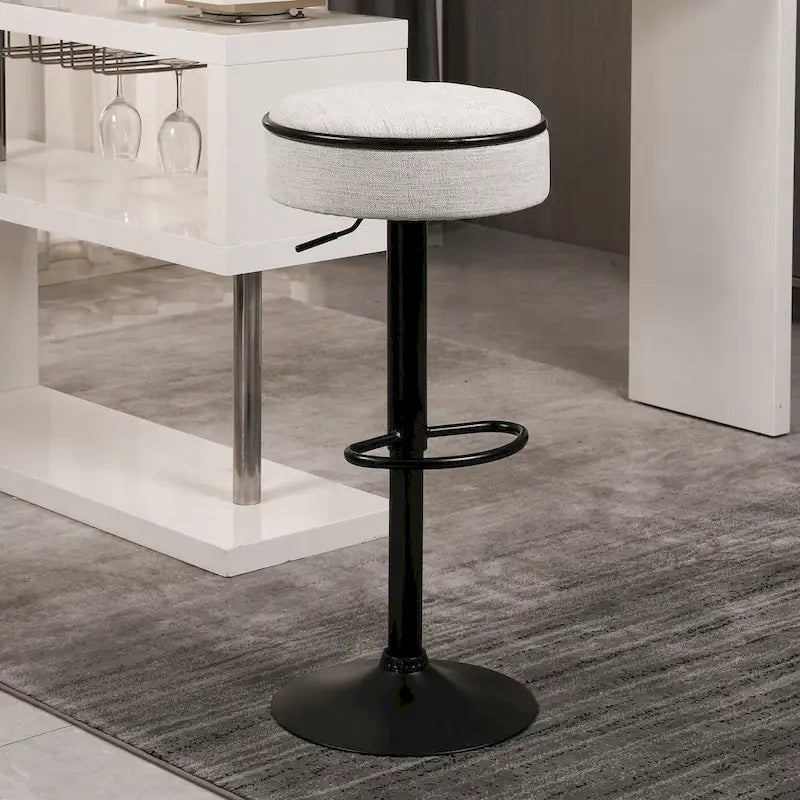 Sgabello da bar girevole in PU bianco sporco/bianco/blu/nero con vano contenitore, set da 2