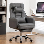 Poltrona da ufficio reclinabile girevole con poggiapiedi, in grigio scuro/beige/grigio, singola