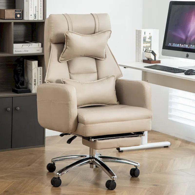 Poltrona da ufficio reclinabile girevole con poggiapiedi, in grigio scuro/beige/grigio, singola