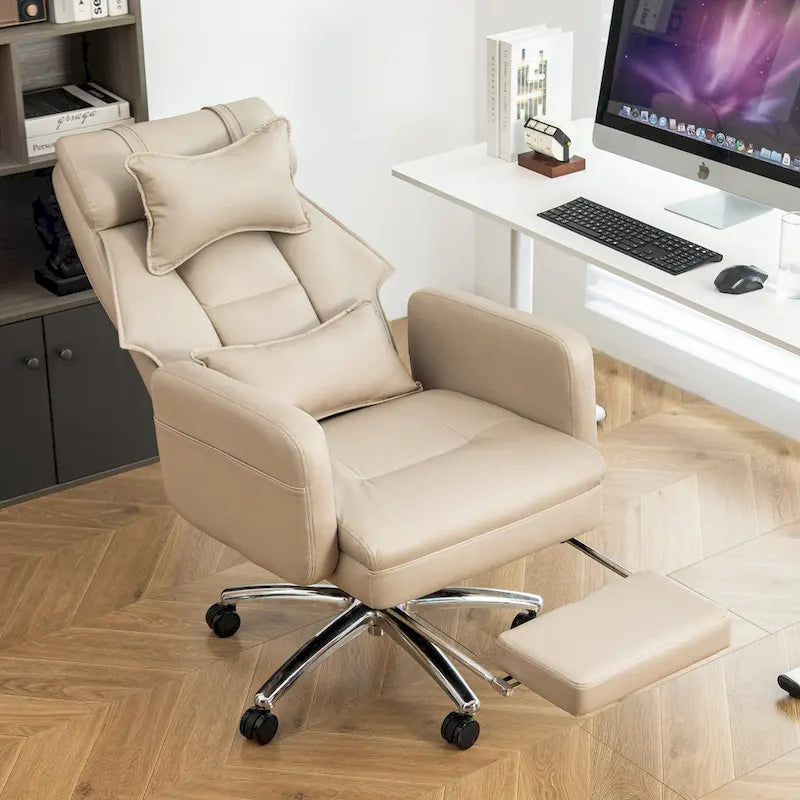 Poltrona da ufficio reclinabile girevole con poggiapiedi, in grigio scuro/beige/grigio, singola