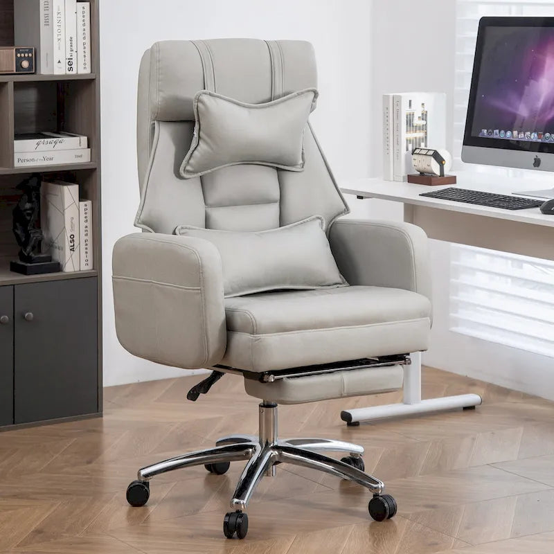 Poltrona da ufficio reclinabile girevole con poggiapiedi, in grigio scuro/beige/grigio, singola