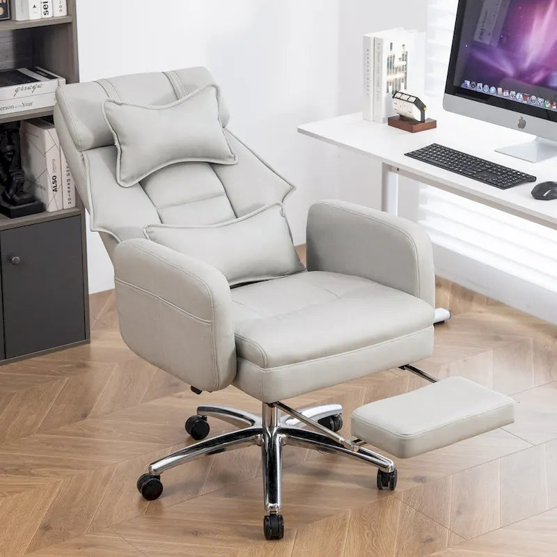 Poltrona da ufficio reclinabile girevole con poggiapiedi, in grigio scuro/beige/grigio, singola