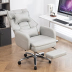 Poltrona da ufficio reclinabile girevole con poggiapiedi, in grigio scuro/beige/grigio, singola
