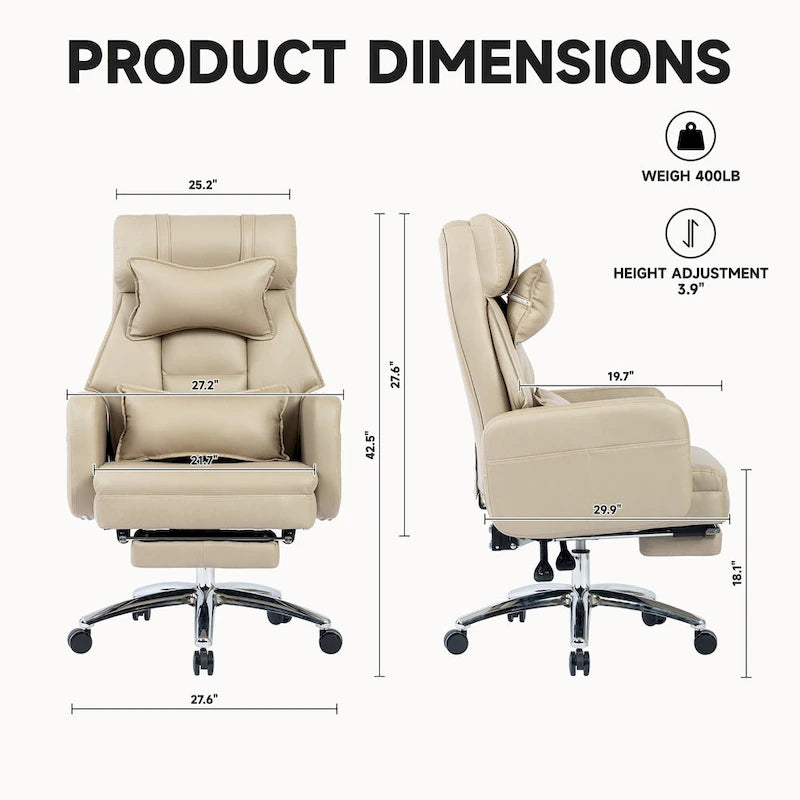 Poltrona da ufficio reclinabile girevole con poggiapiedi, in grigio scuro/beige/grigio, singola