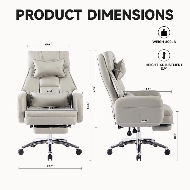 Poltrona da ufficio reclinabile girevole con poggiapiedi, in grigio scuro/beige/grigio, singola