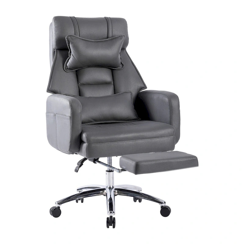 Poltrona da ufficio reclinabile girevole con poggiapiedi, in grigio scuro/beige/grigio, singola
